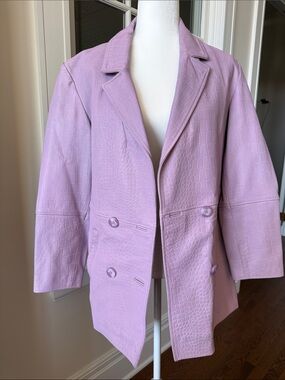 Lamb Leather Lilac Croc-Embossed Double-Breasted Jacket - Women